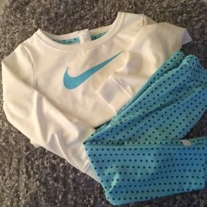 Toddler white and blue nike pants and top set